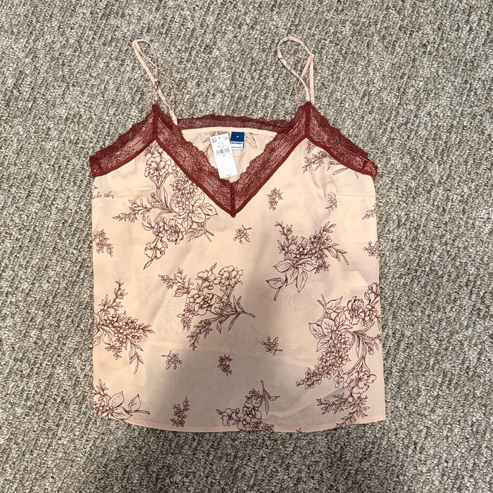Old Navy Lace Trim Floral Cami - Cream and Burgundy
